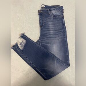 Cello Dark Wash Distressed Ankle Jeans